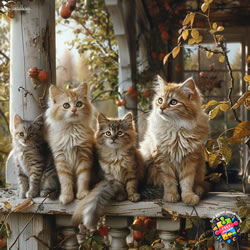 Ragdoll and Ragdoll kittens in an outdoor porch